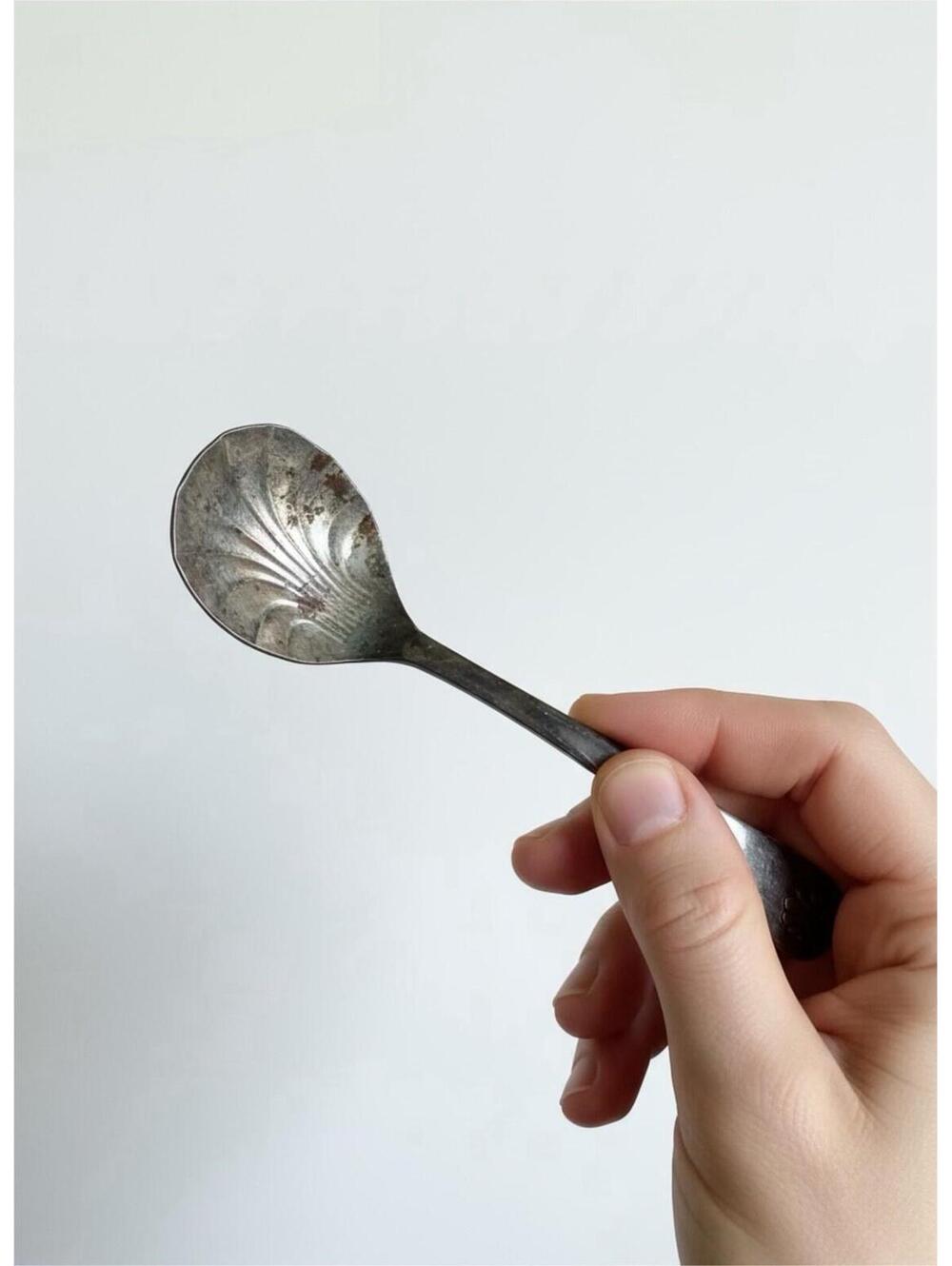 Antique Silver Ornate Small Spoon with Shell Motif